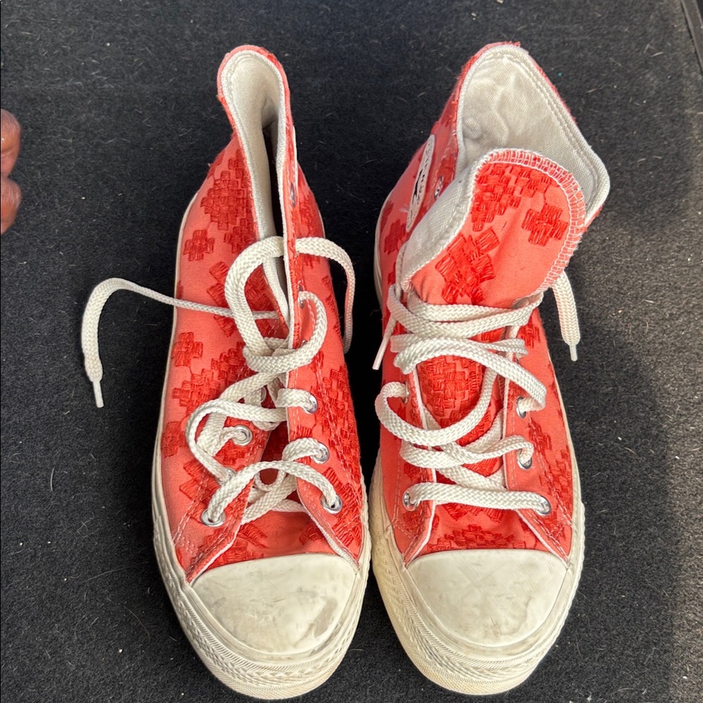 Converse Red Textured High-Top Sneakers